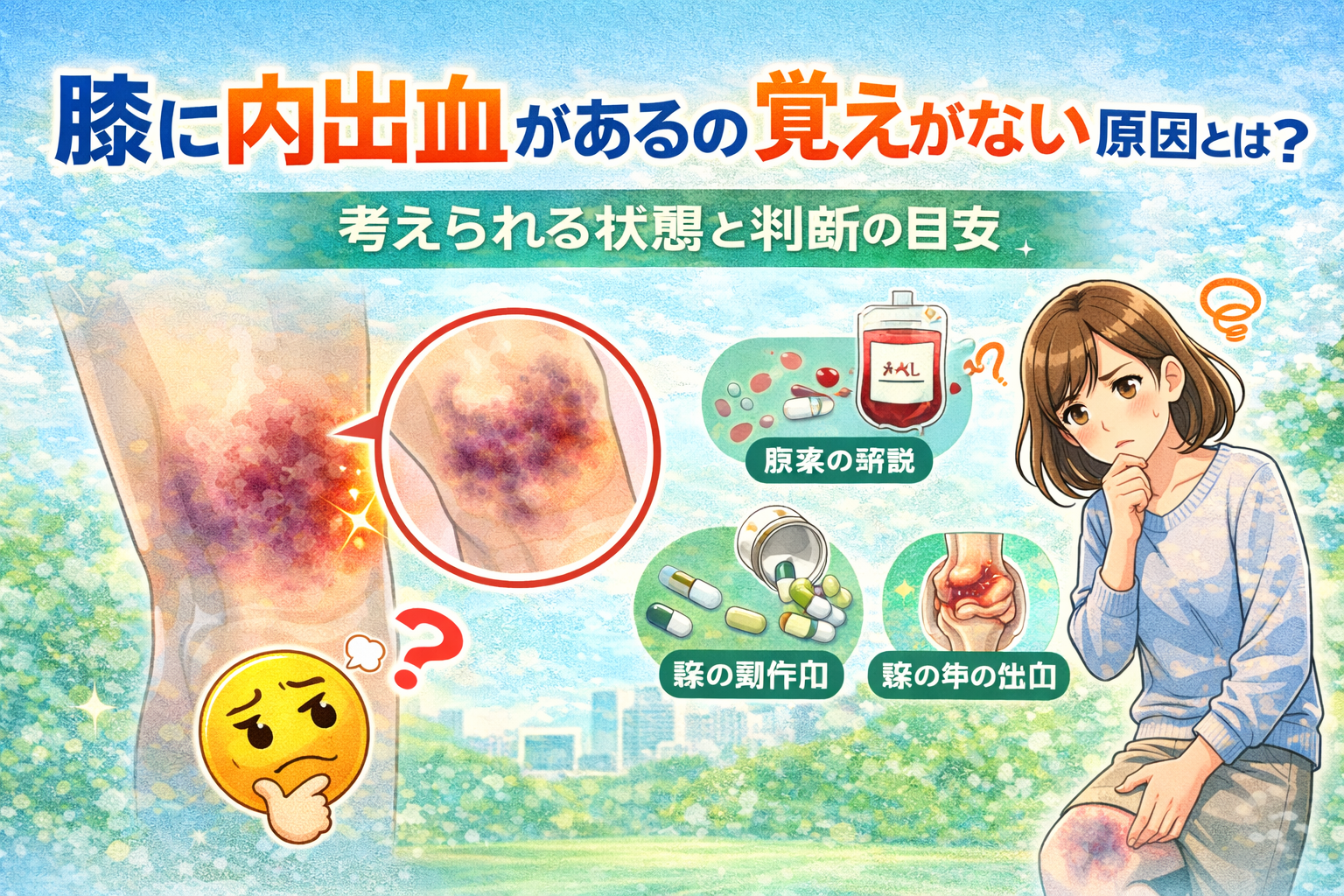 膝に内出血があるのに覚えがない原因とは？考えられる状態と判断の目安｜鹿大前整骨院